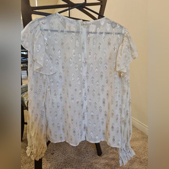 LoveShackFancy Erin Cream & Gold Ruffle Blouse Size Small - Picture 3 of 5